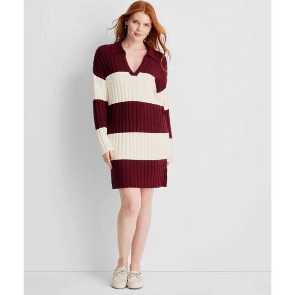 NEW with tags Women's L Long Sleeve Rugby Mini Sweater Dress - Future Collective - Picture 1 of 7